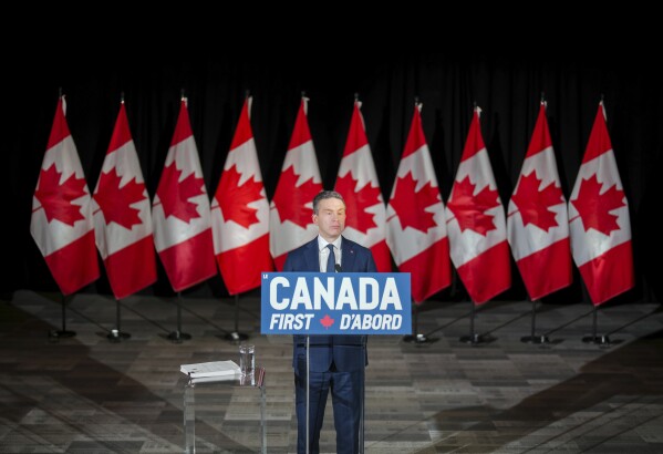 Conservative leader Pierre Poilievre speaks during a news conference in Ottawa, March 14, 2025. (Chris Tanouye/The Canadian Press via AP, File)