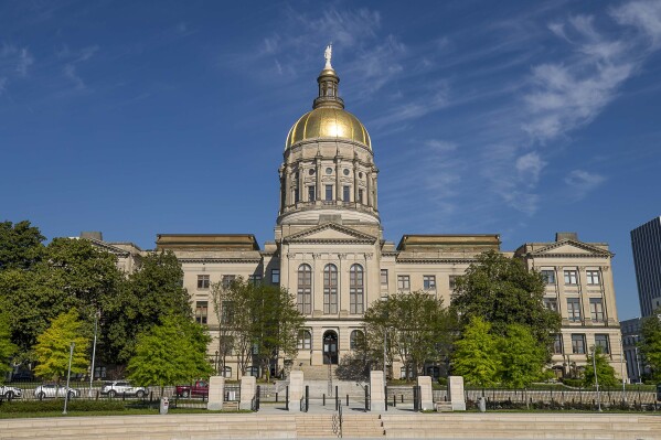 The Georgia State Capitol is seen from Liberty Plaza in downtown Atlanta, April 6, 2020. (Alyssa Pointer/Atlanta Journal-Constitution via AP, File)