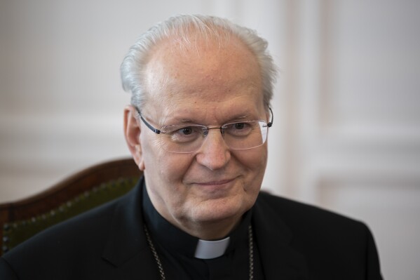 Hungarian Cardinal Peter Erdo is interviewed by The Associated Press, in Budapest, April 20, 2023. (AP Photo/Denes Erdos, file)