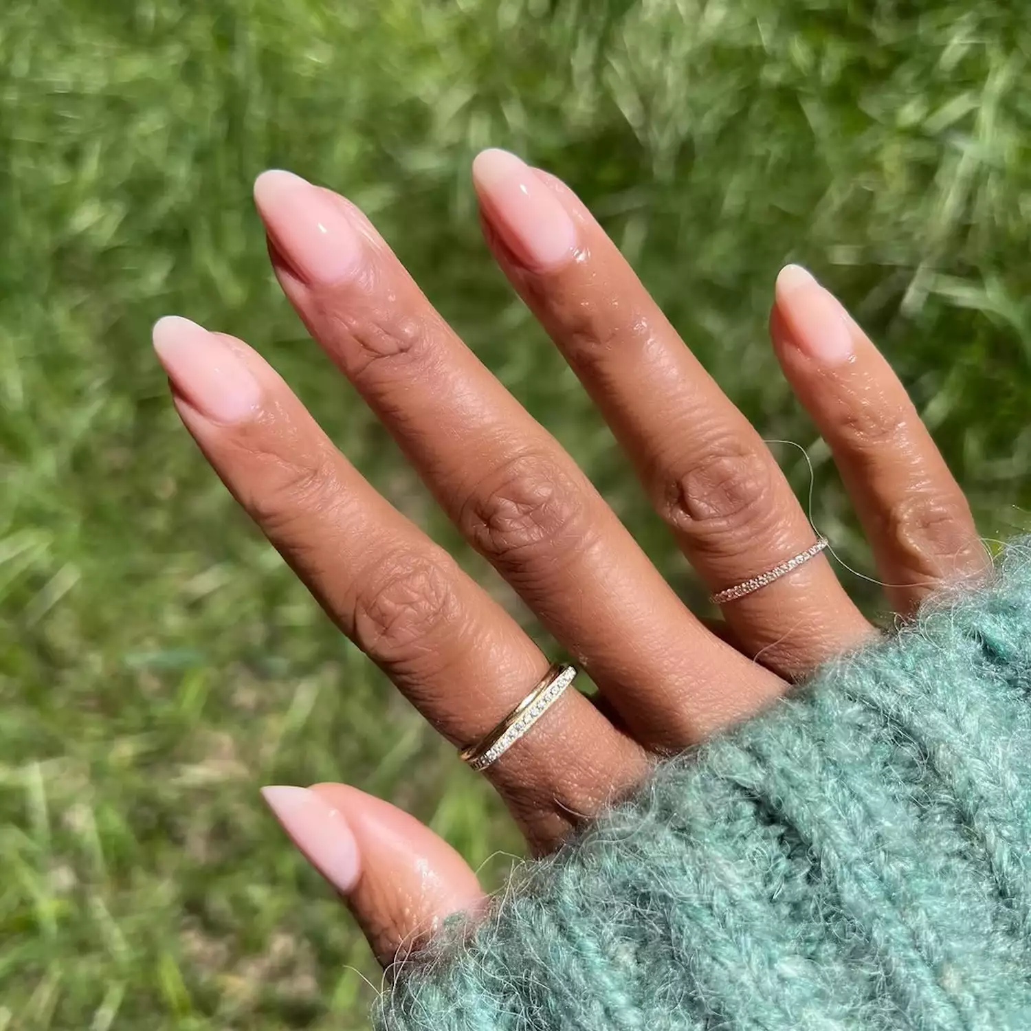 simple milky strawberry almond nails