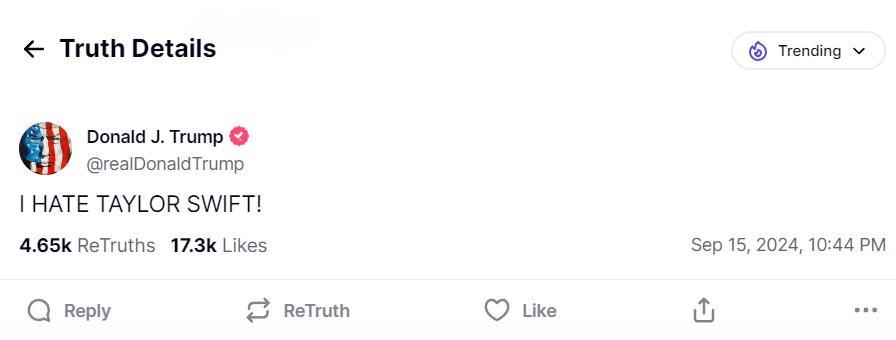 I hate Taylor Swift,' Trump posts in all-caps | GMA News Online